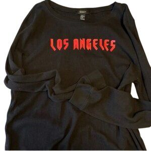 Forever 21 Black Waffle Knit, Long Sleeve Top with Los Angeles in Red Text. 3X